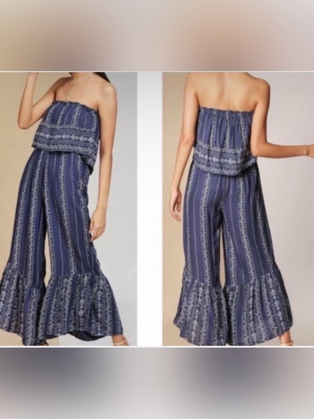 NWT Japna Strapless Boho Floral Wide-Leg Jumpsuit